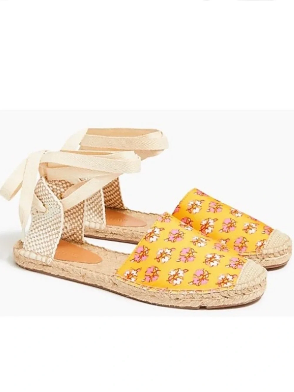 J. Crew D’Orsay Floral Lace-Up Espadrille Flats Orange Pink Canvas | Ankle Tie 7